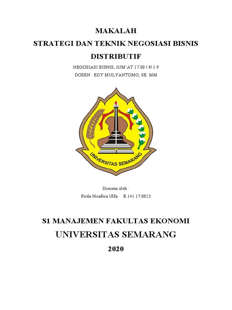 Makalah Strategi Dan Teknik Negosiasi Bisnis Distributif Universitas Semarang