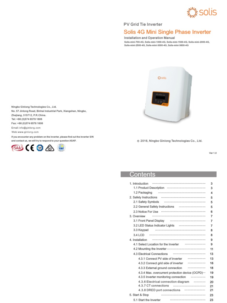 Solis 4G Mini Inverter Manual | PDF | Power Inverter | Mains Electricity