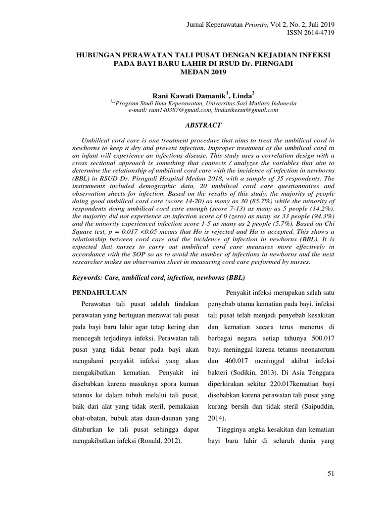 Relationship Between Umbilical Cord Care and the Incidence of Infection