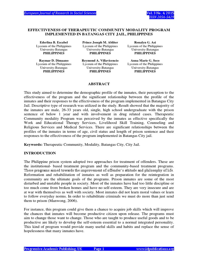 Ejrss Effectiveness of Therapeutic Community Modality Program ...