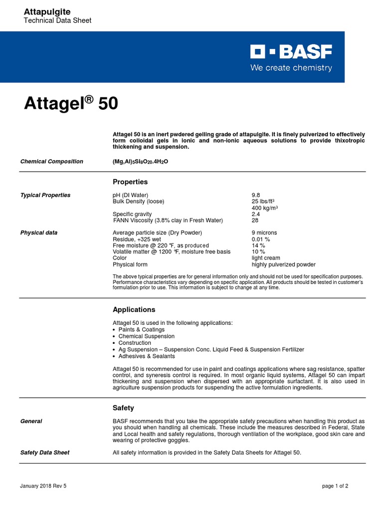 Attagel 50 January 2018 R5 ED2 | PDF | Suspension (Chemistry) | Paint