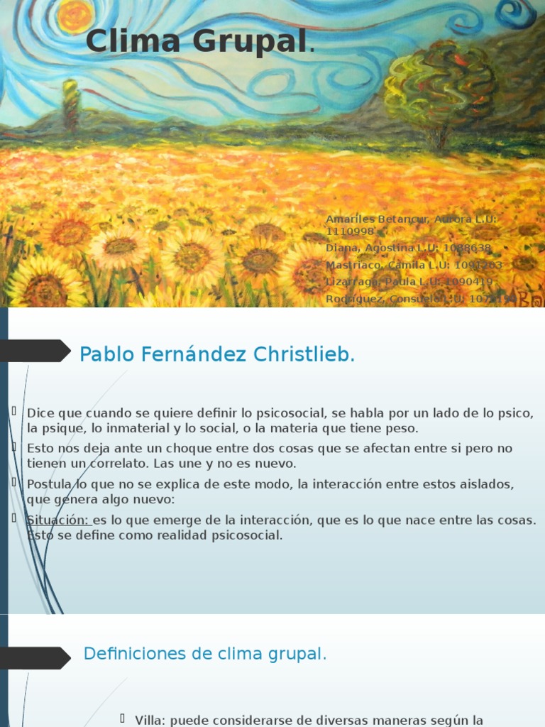Definición y Factores del Clima Grupal | PDF | Metafísica de la mente ...