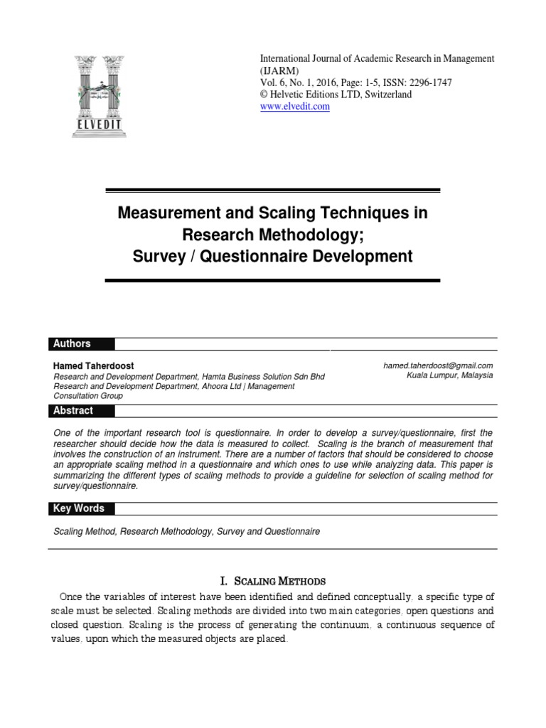 Measurement and Scaling Techniques in Research Methodology Survey and ...