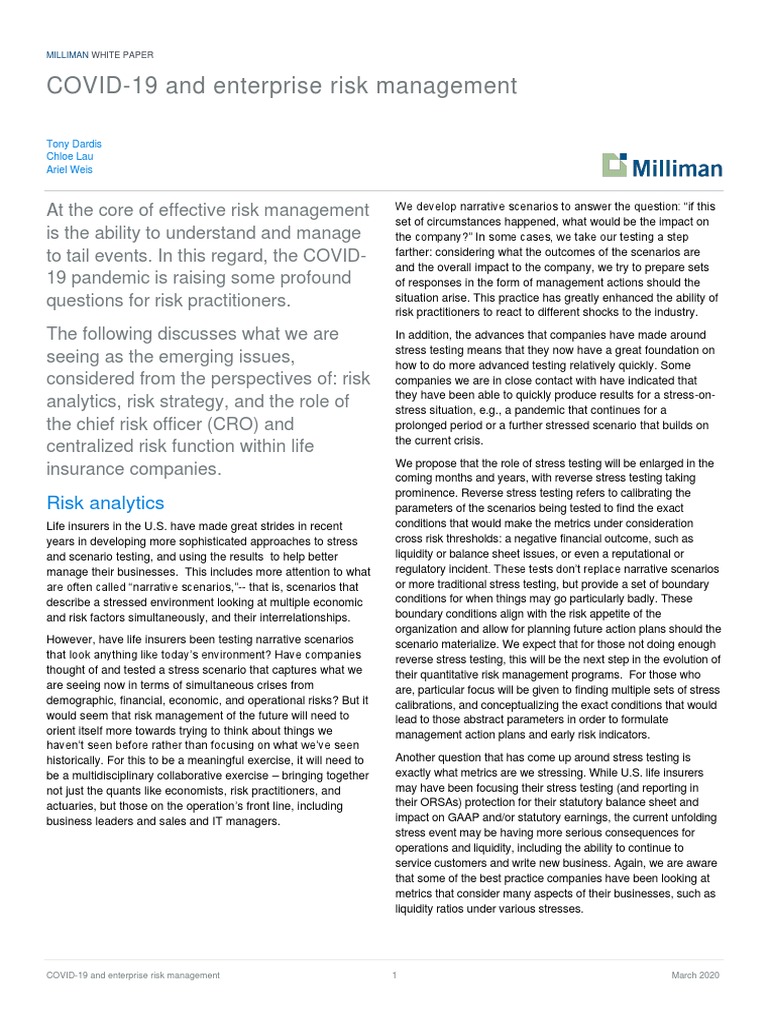 COVID-19 and Enterprise Risk Management | PDF | Risk | Risk Management