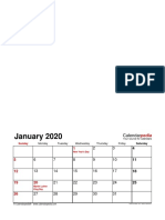 January 2020: Monday Tuesday Wednesday Thursday Friday
