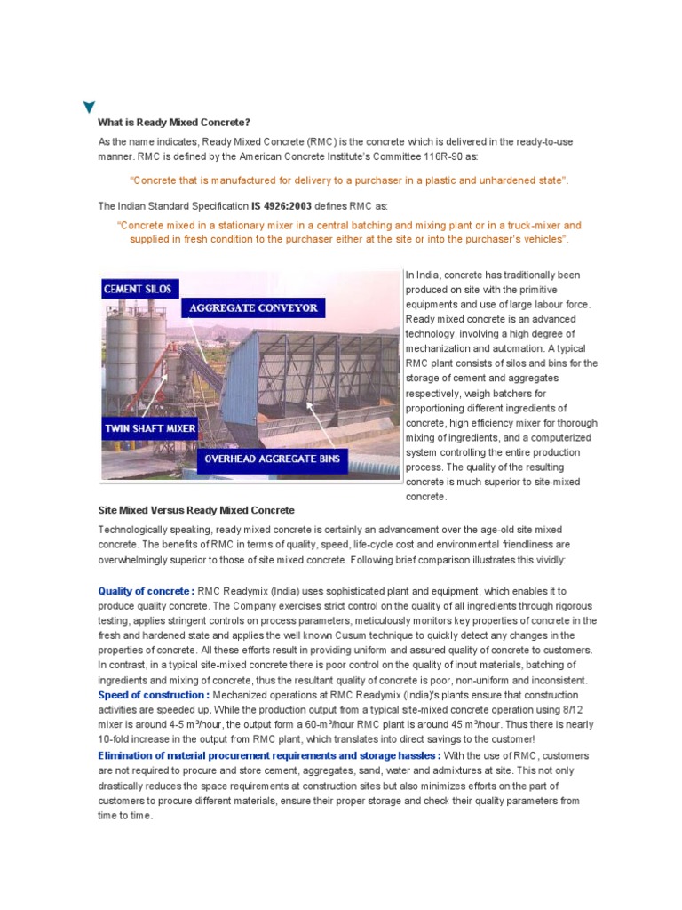 Understanding Ready Mixed Concrete (RMC) | PDF | Engineering | Concrete