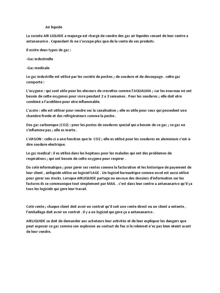 Vente de gaz Air Liquide  Madagascar | PDF | Technologie et ingnierie