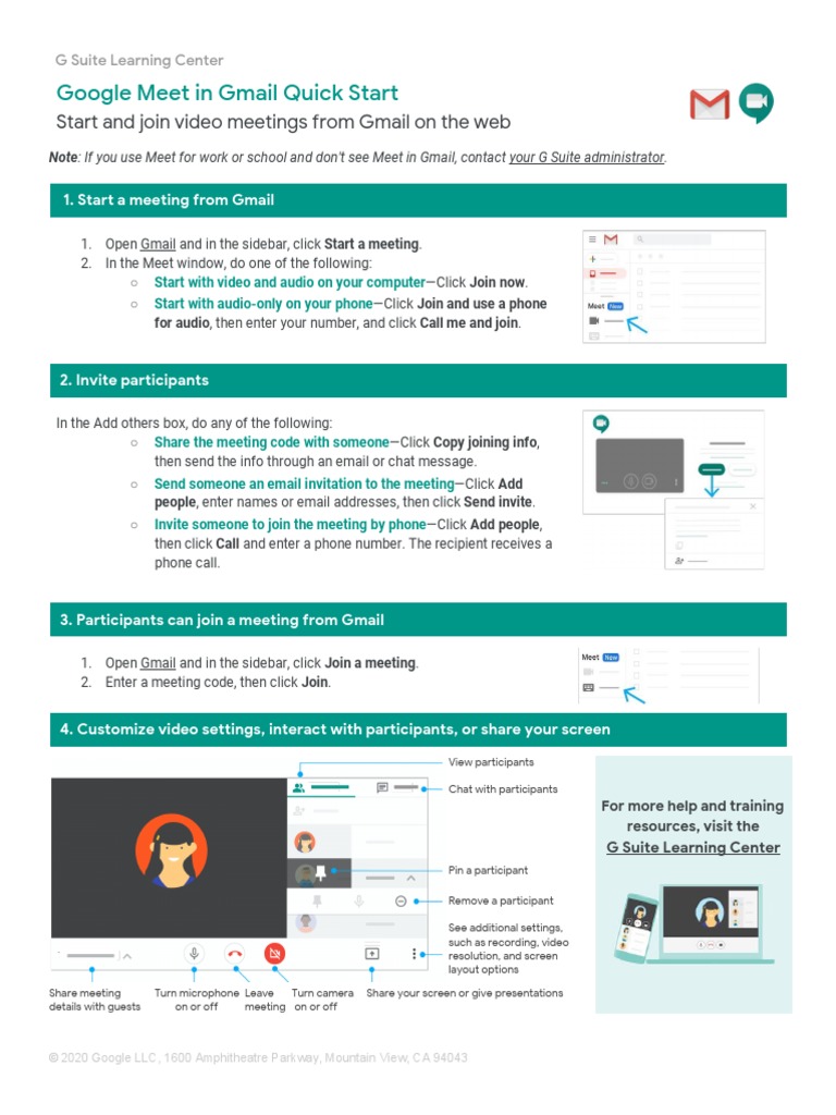 Google Meet in Gmail Quick Start v2020.04.13 PDF | PDF | Gmail | Web ...