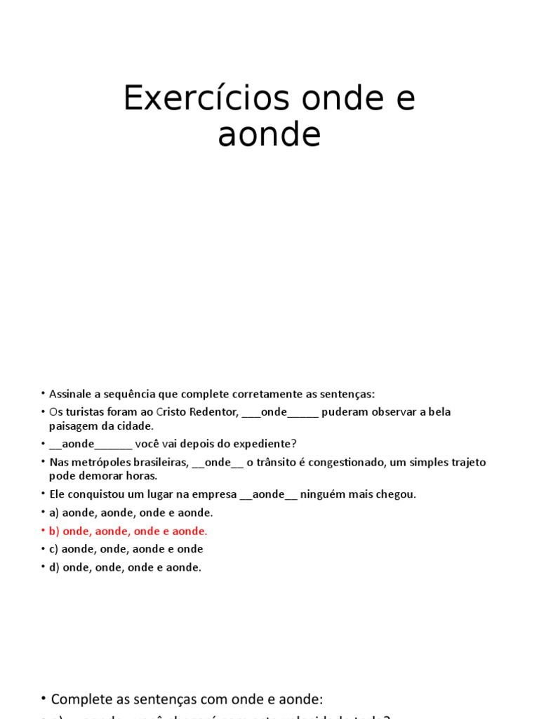 Exercícios sobre Onde e Aonde | PDF