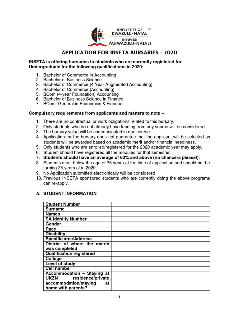 Call For INSETA Bursary Applications | PDF | Bachelor's Degree | Accounting