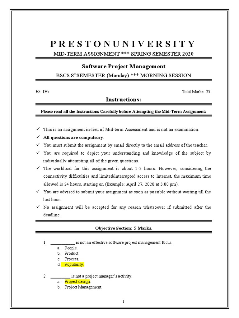 Software Project Management Mid-Term Assignment | PDF | Product ...