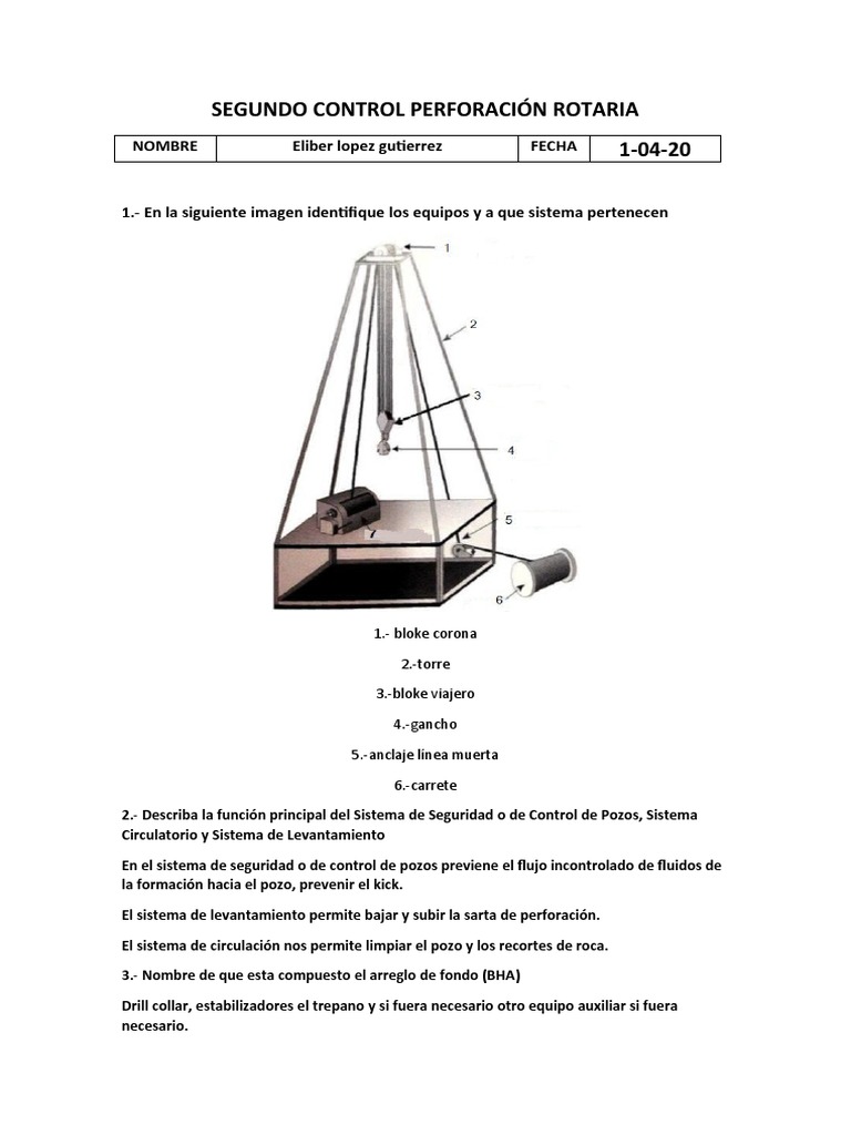 Segundo Control Perforación Rotaria Eliber Lopez Gutierrez | PDF