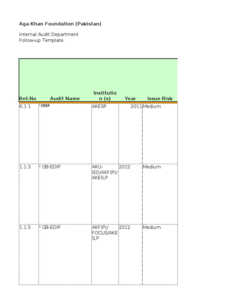 AKF Pakistan Internal Audit Follow-up Template | PDF | Government ...