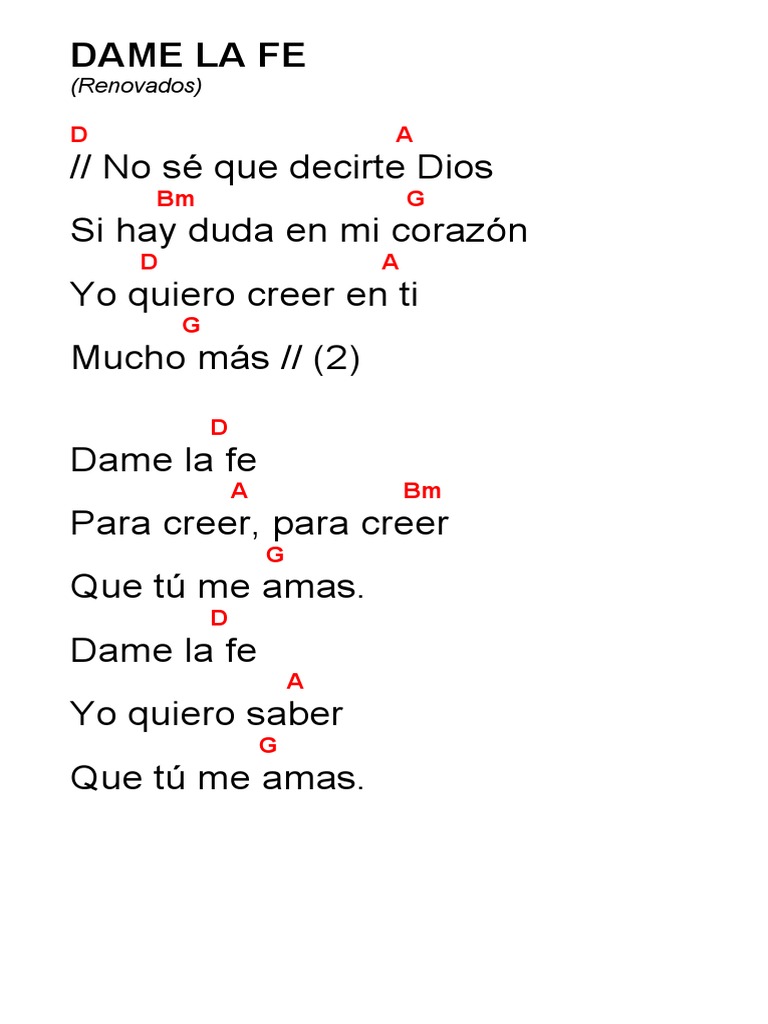 Dame la fe: Letra y acordes | PDF