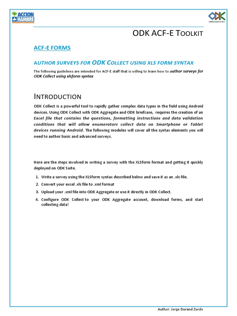 ACF-E ODK Survey Authoring Guide | PDF | Microsoft Excel | Worksheet