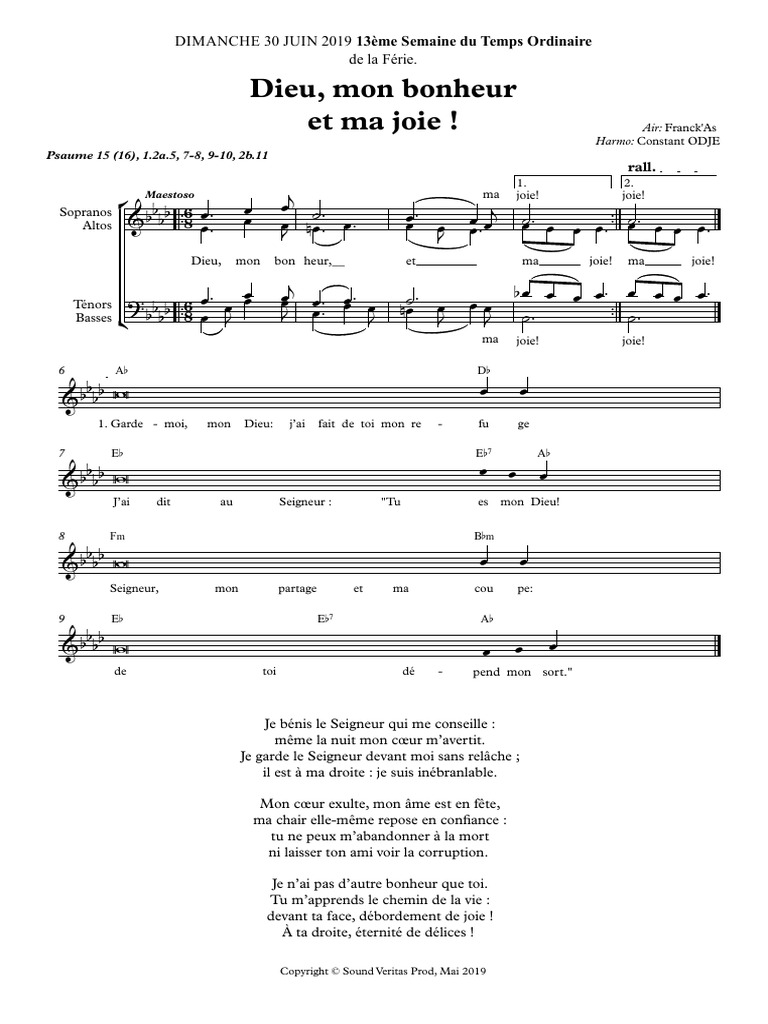 Garde Moi Mon Dieu Psaume 15 Partition Dieu Mon Bonheur Et Ma Joie | PDF