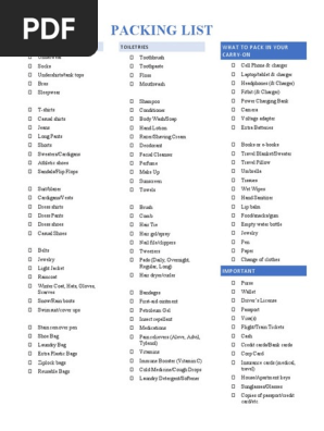 Packing List