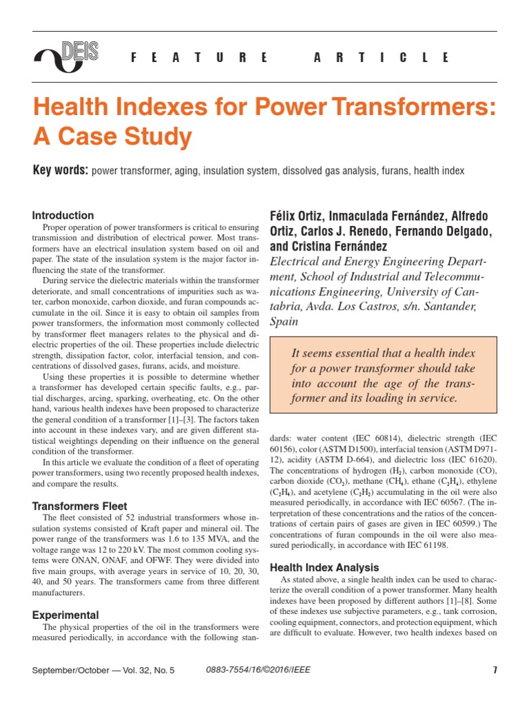 Health Indexes For Power Transformers | PDF | Transformer | Chemistry