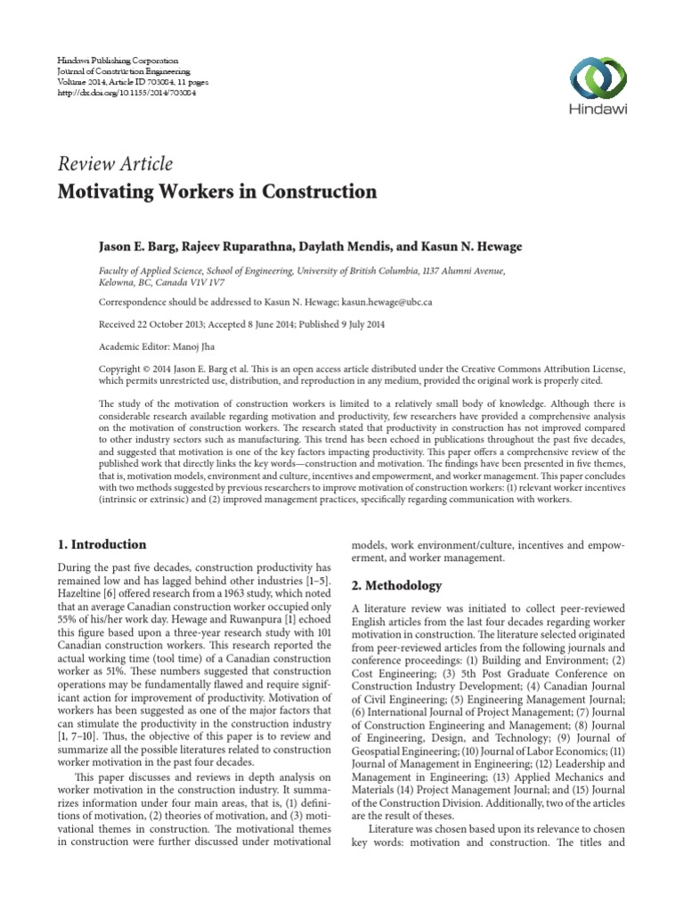 Review Article: Motivating Workers in Construction | PDF | Motivation ...