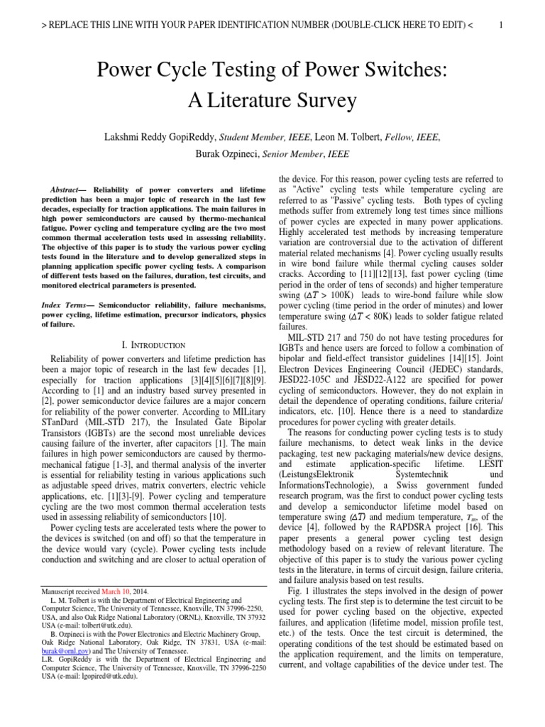 Power Cycle Testing of Power Switches A Literature Survey PDF