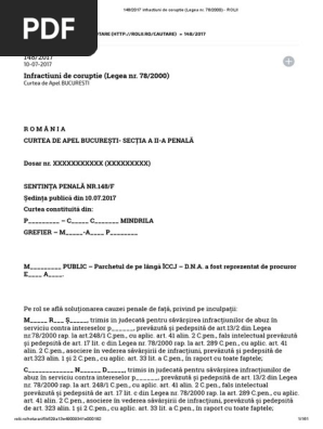 148 2017 Infractiuni De Coruptie Legea Nr 78 2000 Rolii