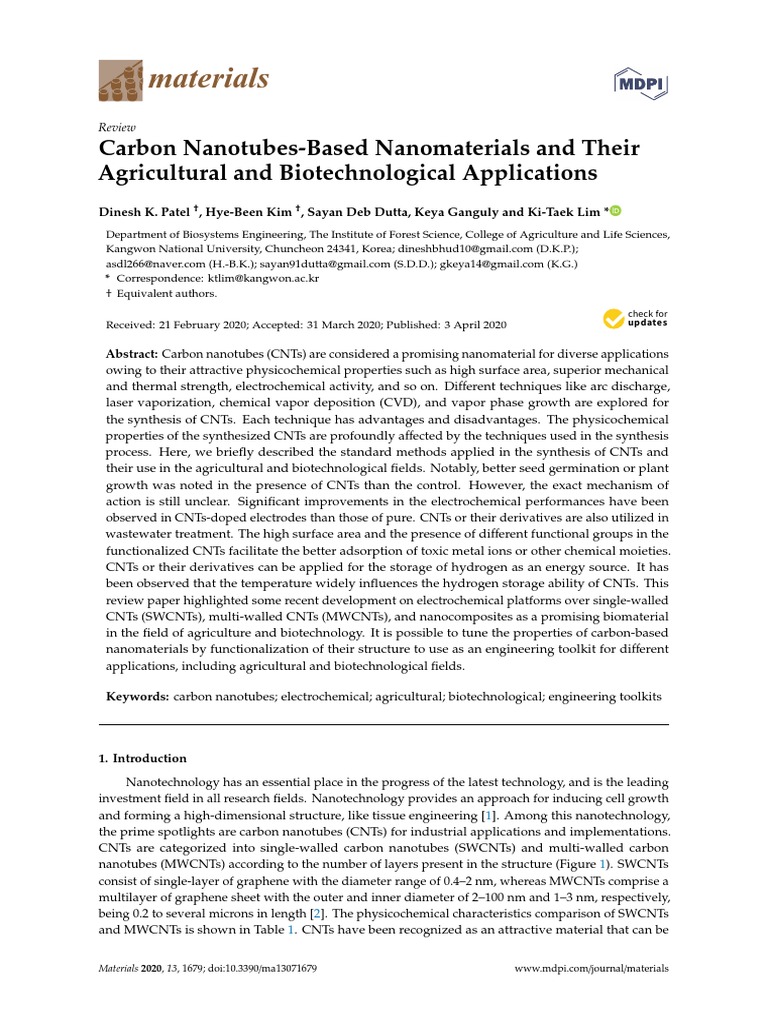 Materials: Carbon Nanotubes-Based Nanomaterials and Their Agricultural ...