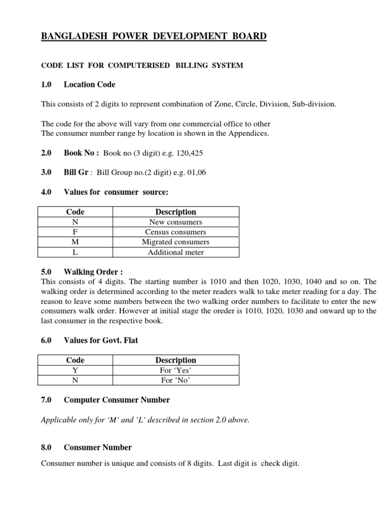 Code List For Computerised Billing System PDF | PDF | Electrical ...