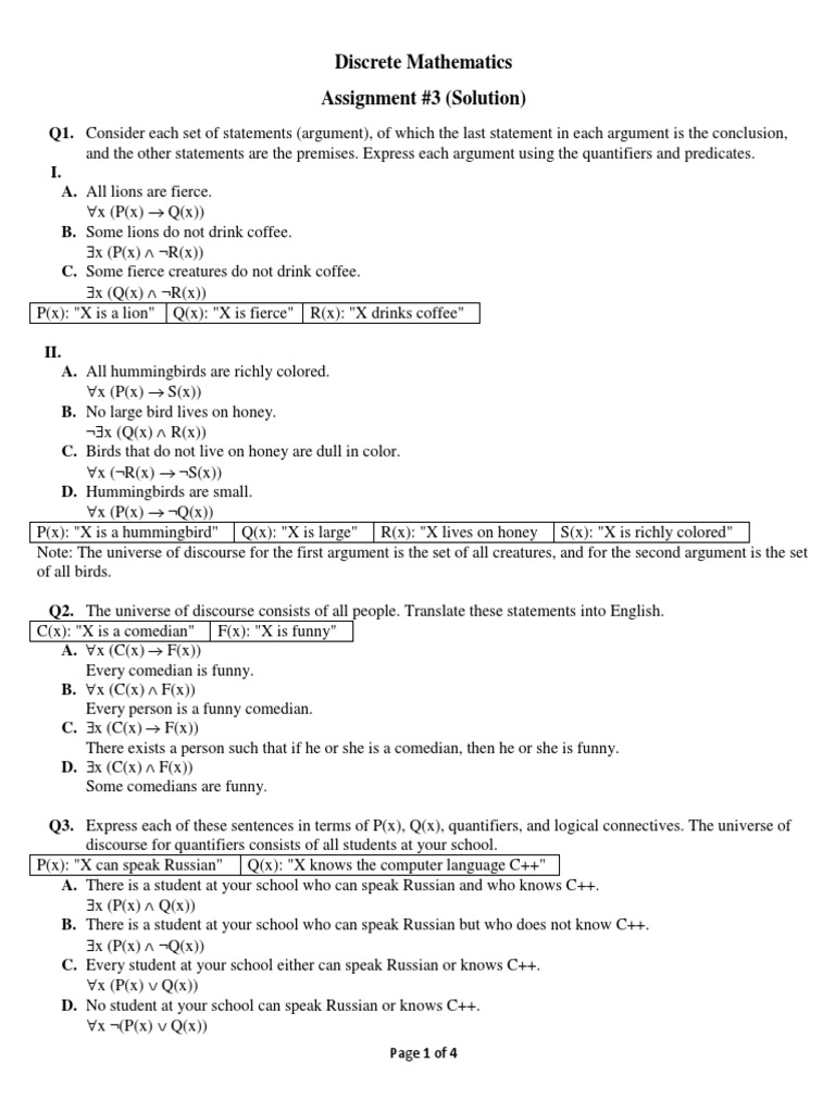 Discrete Mathematics Assignment #3 (Solution) : Page 1 of 4 | PDF ...
