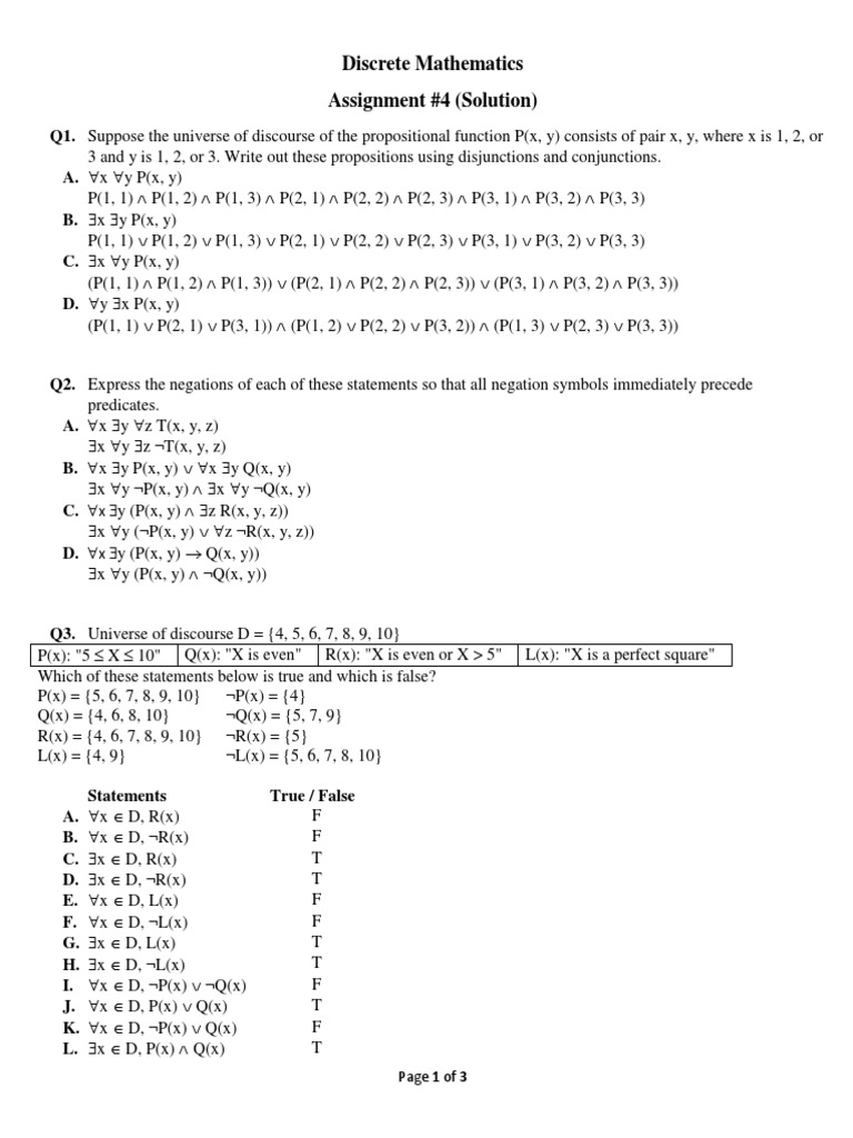 Discrete Mathematics Assignment #4 (Solution) | PDF | Logical Truth ...