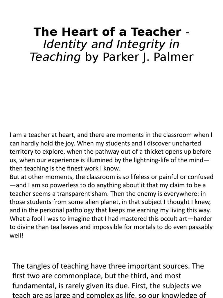 The Heart of A Teacher - Identity and | PDF | Soul | Teachers