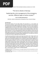 The Terror Attacks in Norway: Explaining The Crisis Management of The Emergency Services. Different Logics of Action at Play?