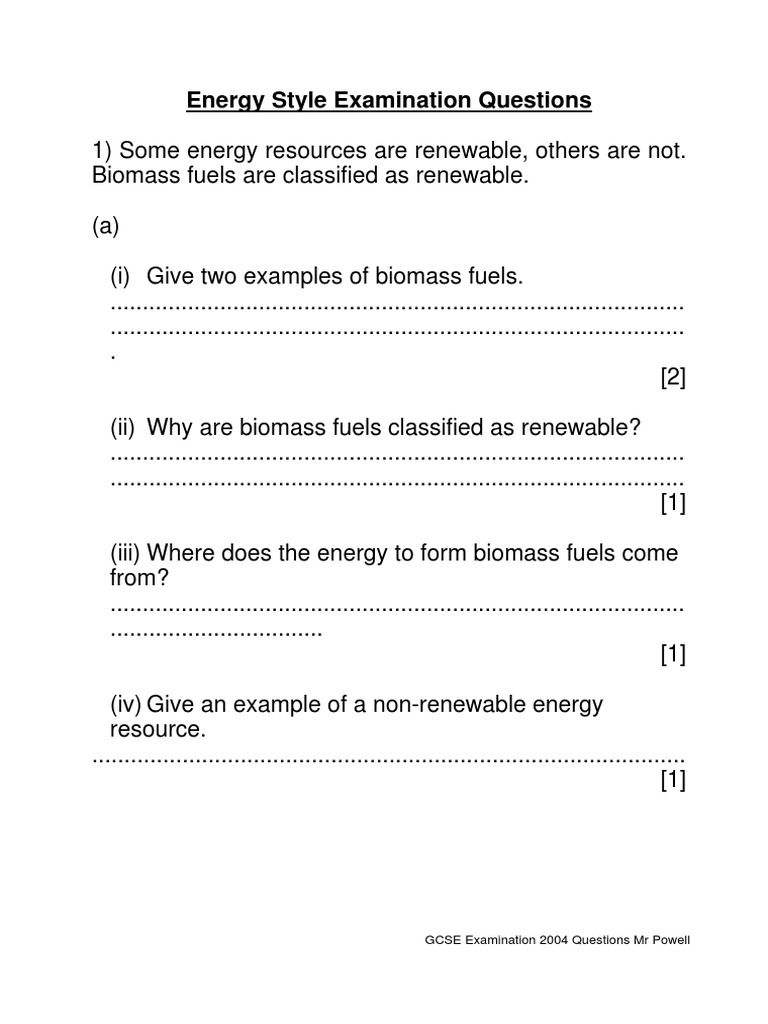 Energy Style Examination Questions | PDF | Fuels | Heat