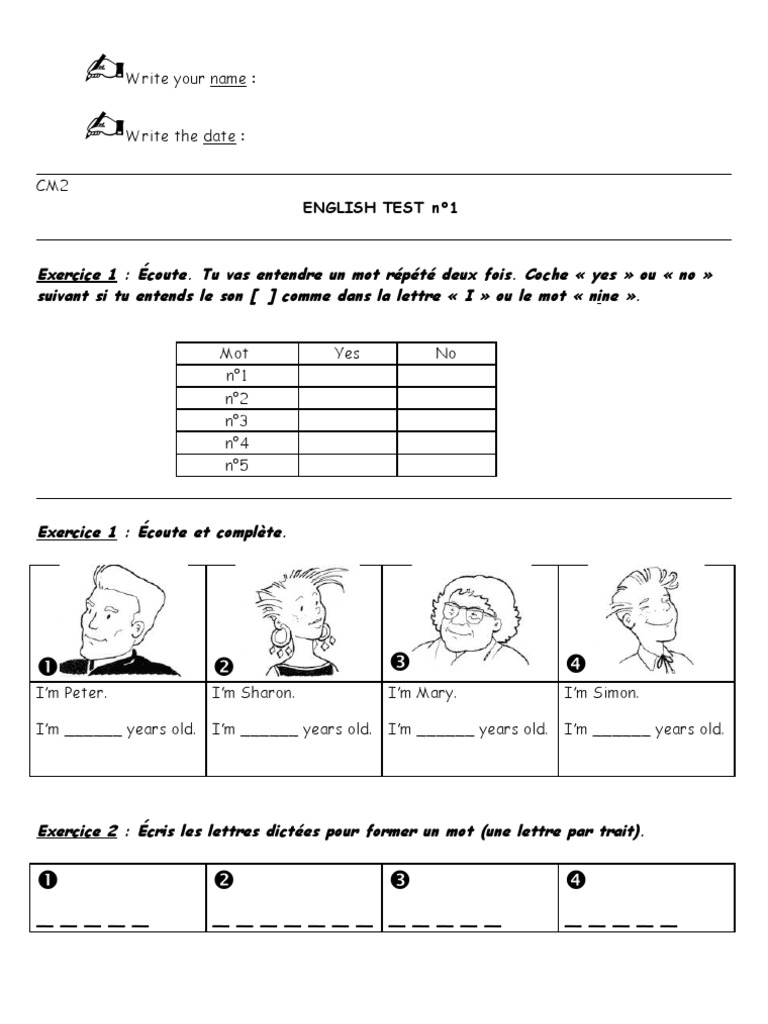 Evaluation Anglais Cm1 Les Nombres Évaluation Anglais CM2 n°1 | Langues