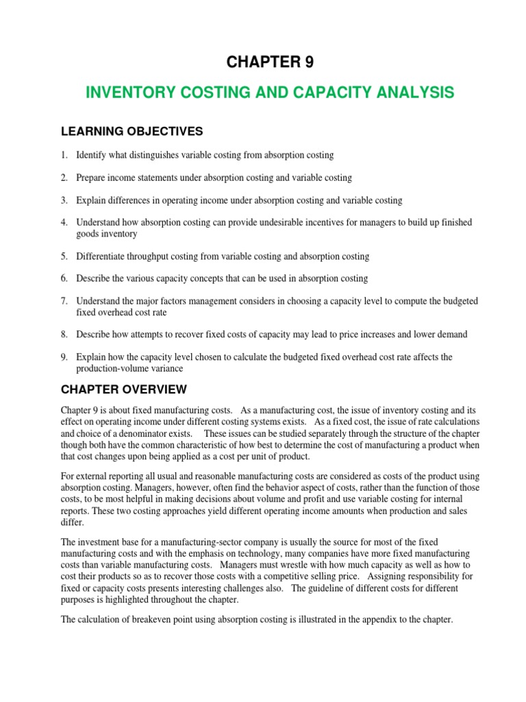 Inventory Costing and Capacity Analysis | PDF | Cost Of Goods Sold ...