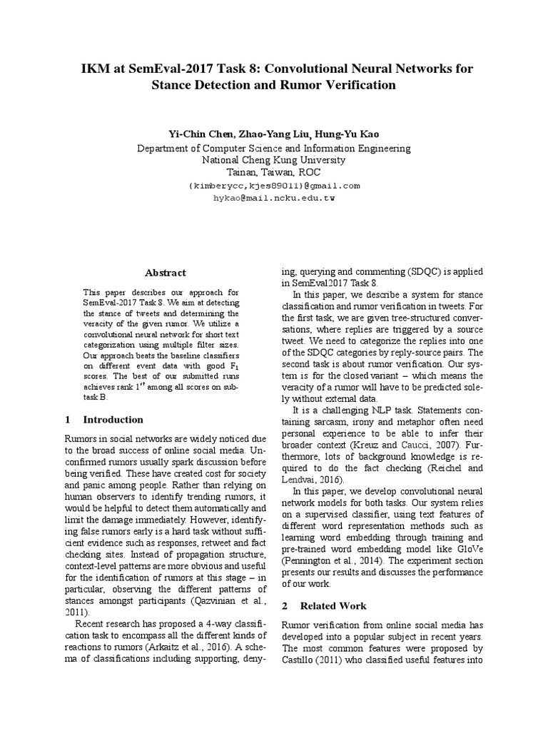 Ikm at Semeval-2017 Task 8: Convolutional Neural Networks For Stance ...