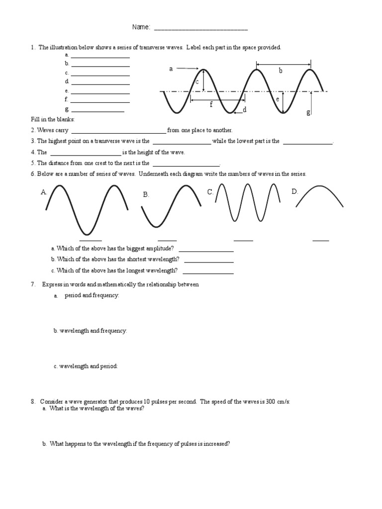 Labeling Parts of Transverse Waves Worksheet | PDF | Wavelength | Waves
