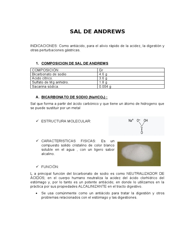 1 Composicion De Sal De Andrews Acido Bicarbonato De Sodio