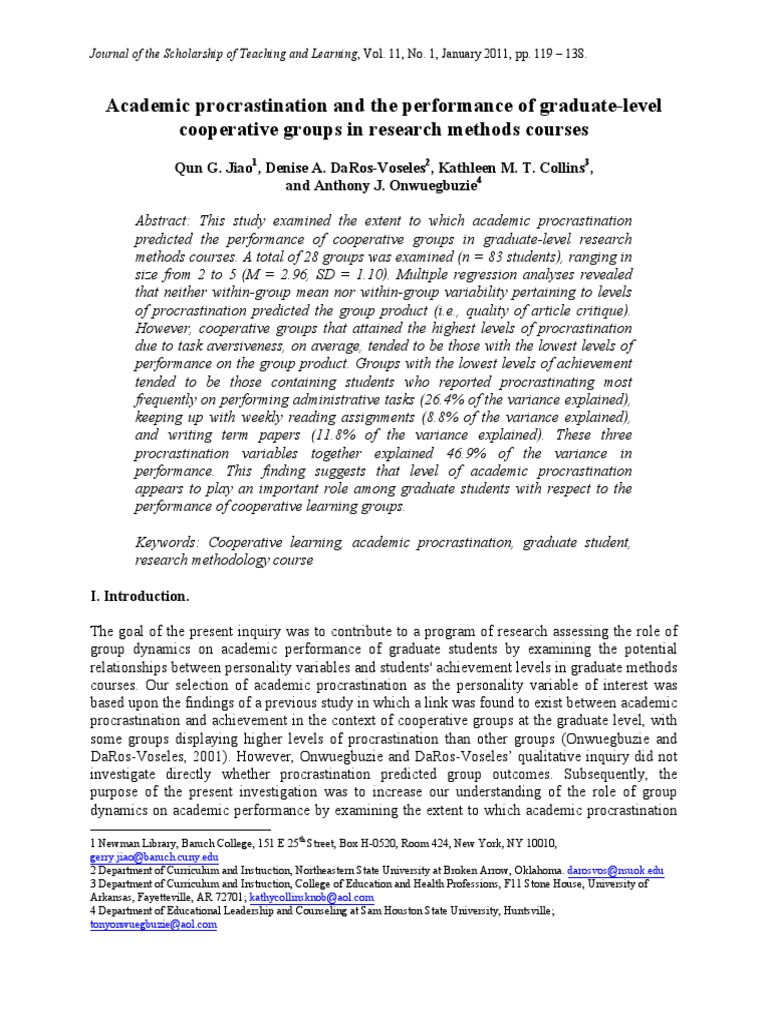 Academic Procrastination and The Performance of Graduate-Level ...