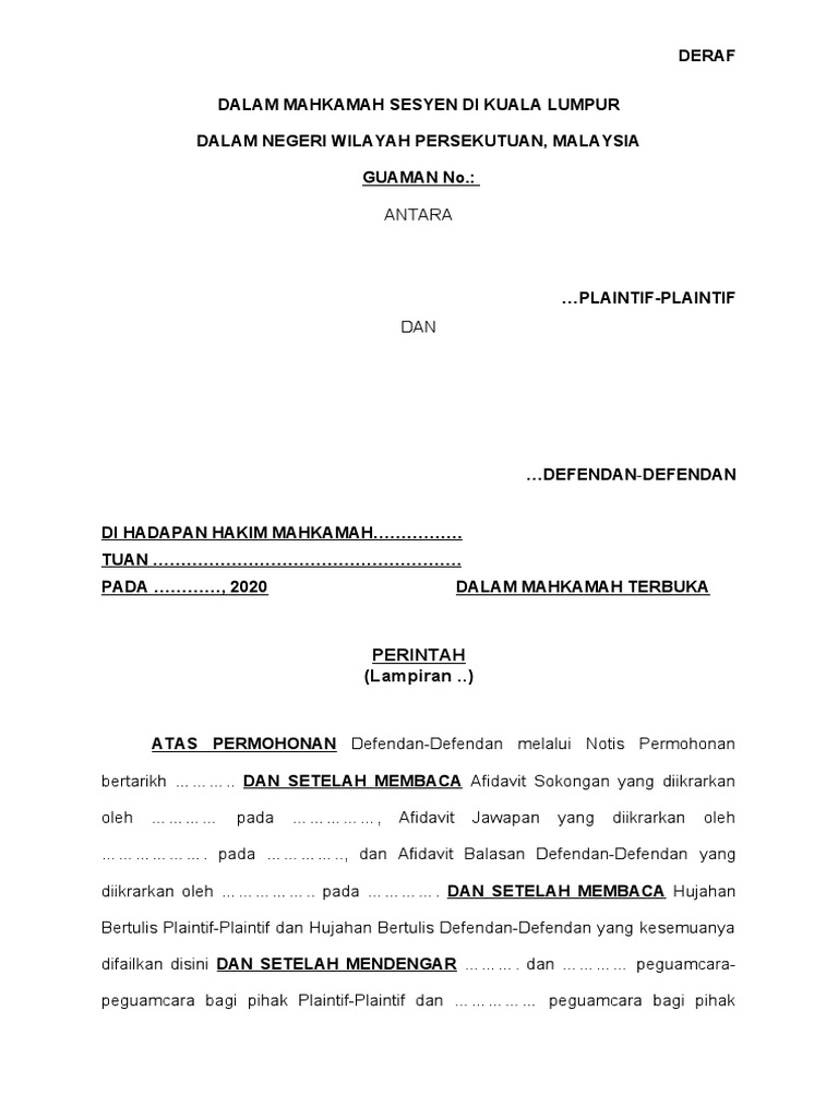 Contoh Perintah Permohonan Interlokutori