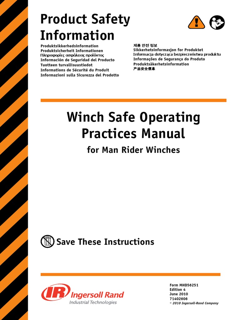 Product Safety Information Winch Safe Operating Practices Manual PDF ...
