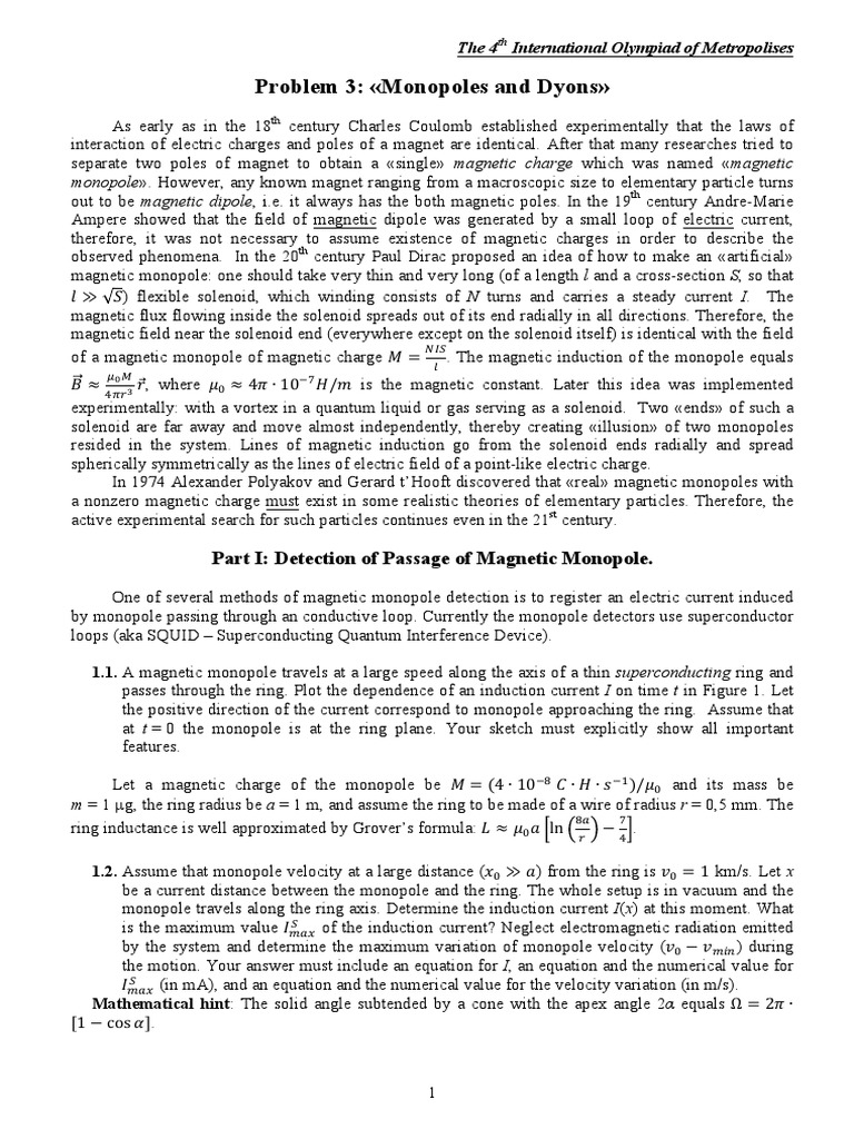 Problem 3: Monopoles and Dyons | PDF | Angular Momentum | Magnetic Field