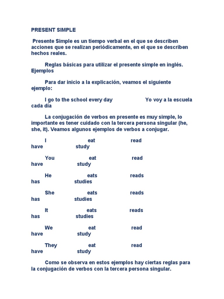 Reglas del Presente Simple en Inglés | PDF | Conjugación gramatical | Verbo