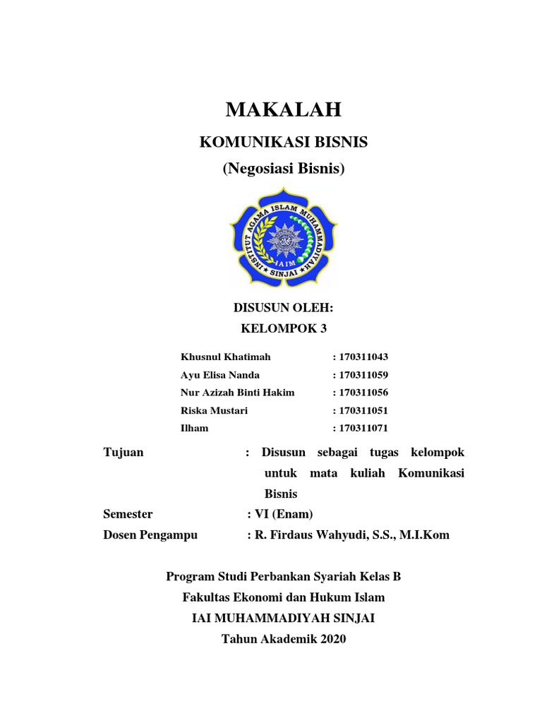 Makalah Komunikasi Bisnis Negosiasi Bisnis