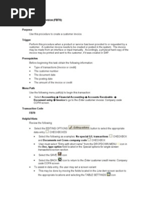 FB70 Customer Invoice