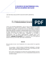 DIVORCIO POR MUTUO ACUERDO Sin Hijos