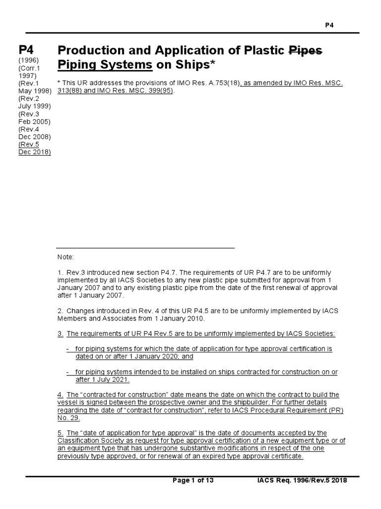 P4 Production and Application of Plastic Pipes Piping Systems On Ships P4 PDF Pipe (Fluid