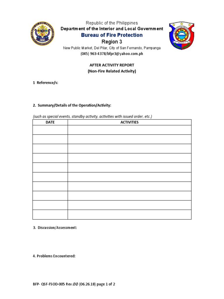 BFP After Activity Report Template | PDF