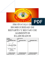 Protocolo de Bioseguridad de Reparto Y Recojo de Alimentos Elaborados