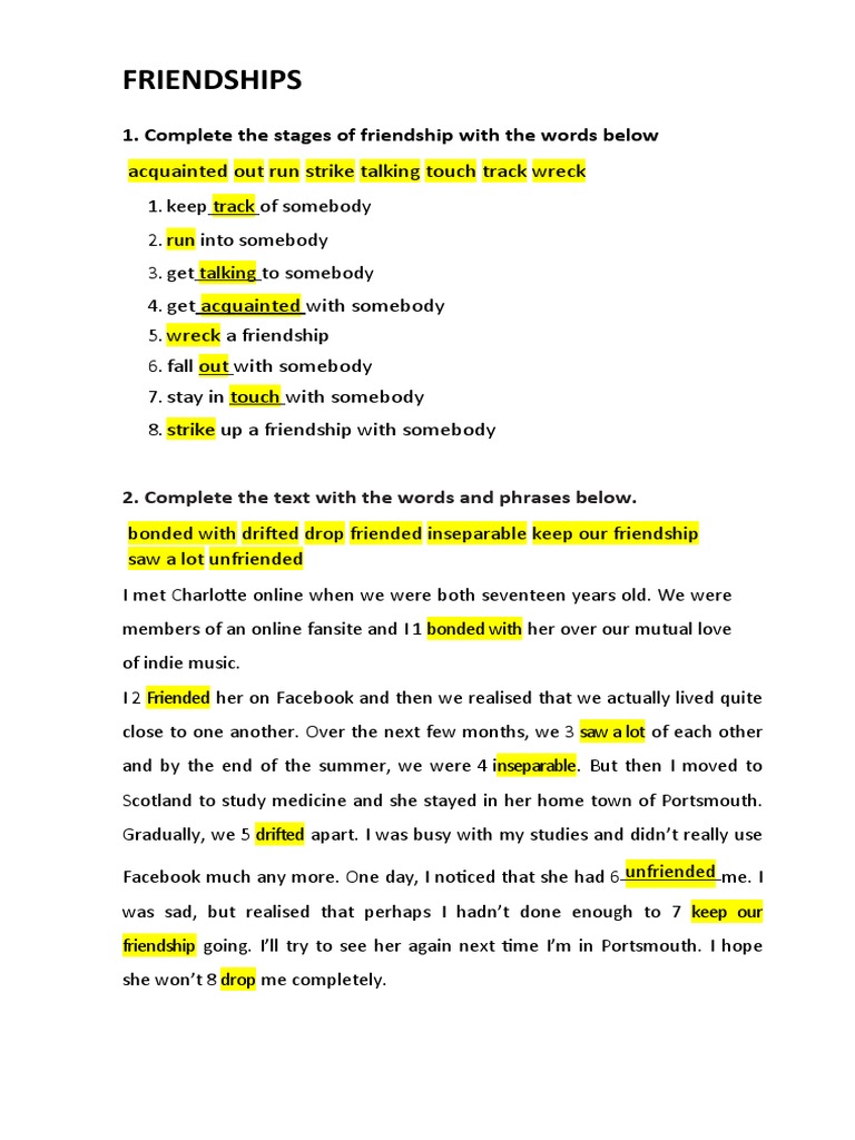 Friendship - Worksheet | PDF