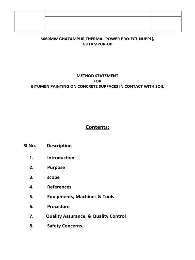 Bitumen Painting Method Statement | PDF | Science & Mathematics